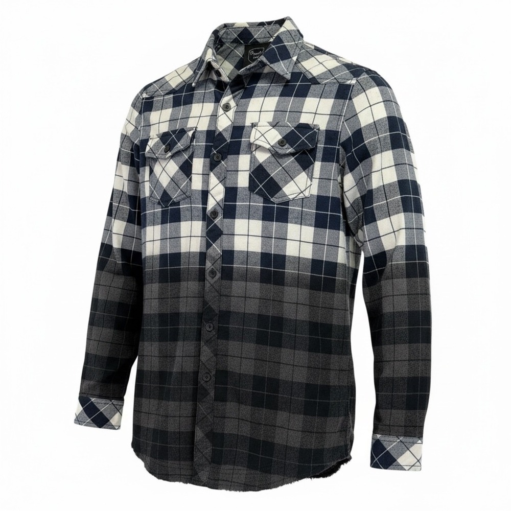 Project X  Paris Mens Small Plaid Flannel Shirt Button Down Ombre Zipper (T27)